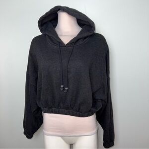 DONNI. Cropped Hoodie Charcoal Gray Elastic Hem Lounge Sweatshirt USA Size M